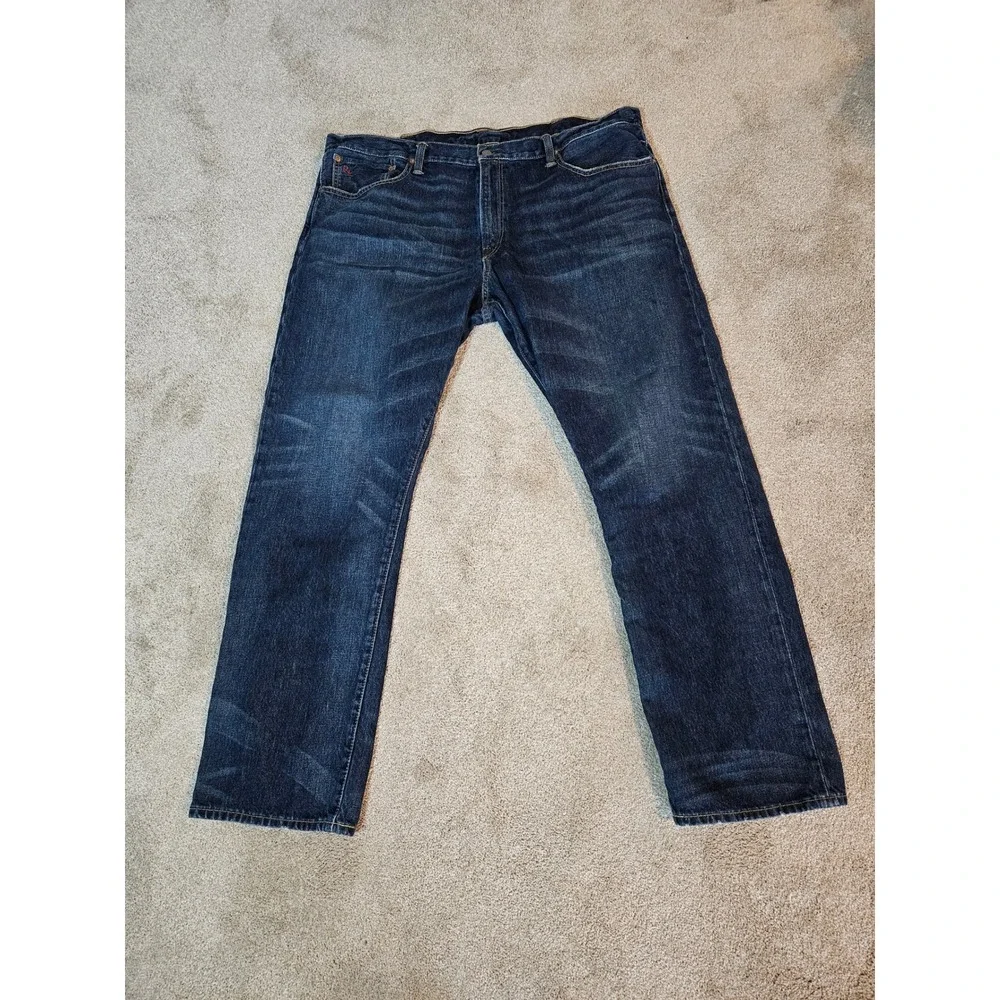 Polo Ralph Lauren Jeans Mens 42x32 Dark Wash Straight Authentic Dungarees‎ Good